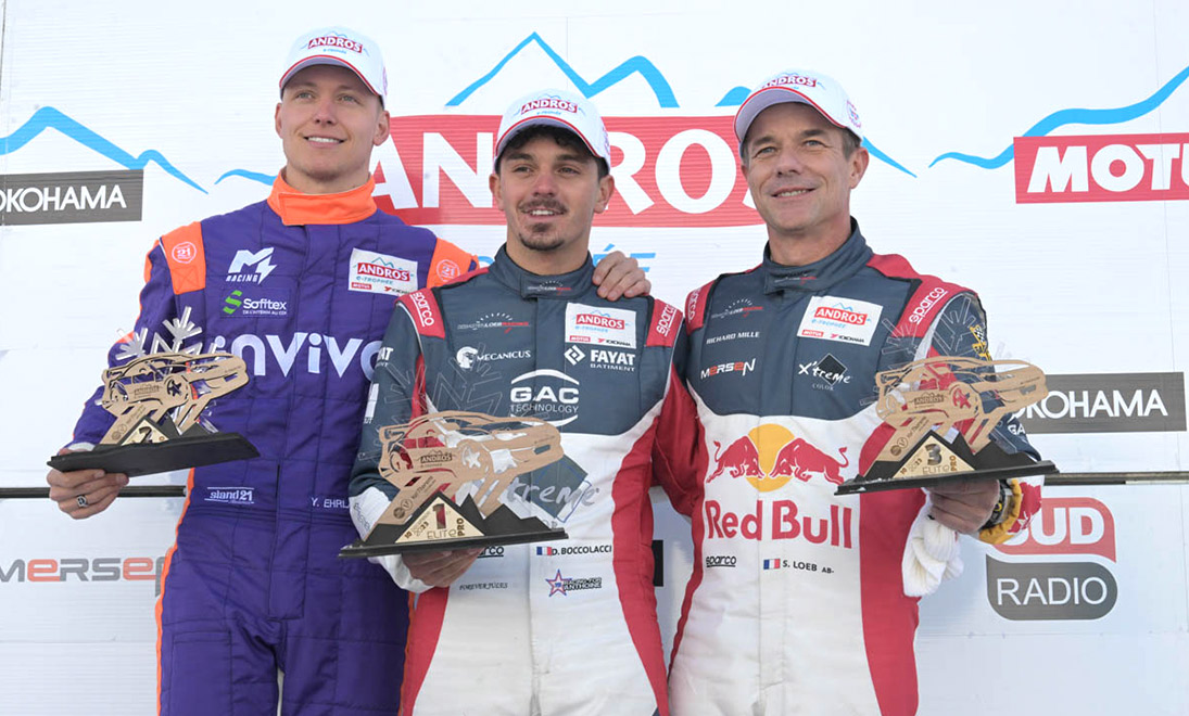 Podium des pilotes de l'eTrophée Andros à Val Thorens